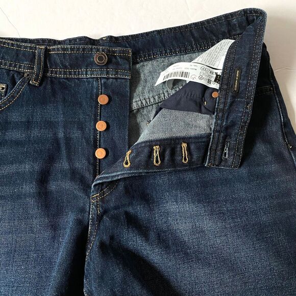 Massimo Dutti Denim Shorts 10 Blue Dark Wash Button Fly Faux Leather Pocket NWT - Picture 5 of 16